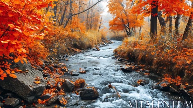 Tranquil Forest Landscape in Autumn AI Image