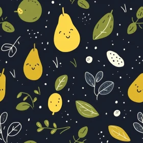 Adorable Cartoon Fruits Seamless Pattern on Dark Blue Background