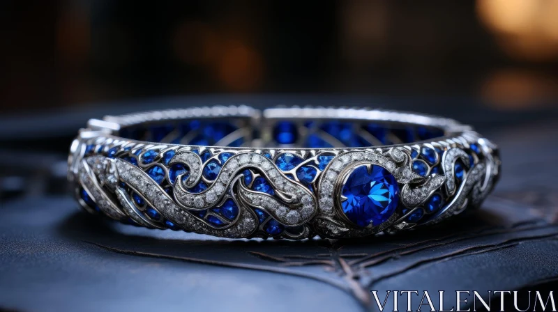 Elegant Silver Bracelet with Blue Sapphires AI Image