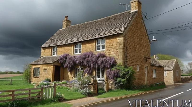 Enchanting Stone Cottage in the English Countryside AI Image