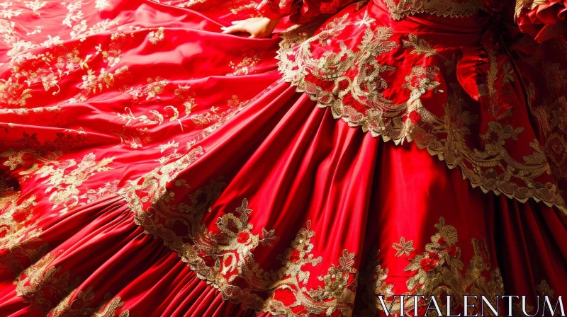 Exquisite Red Silk Dress with Gold Embroidery | Fashion Photography AI Image