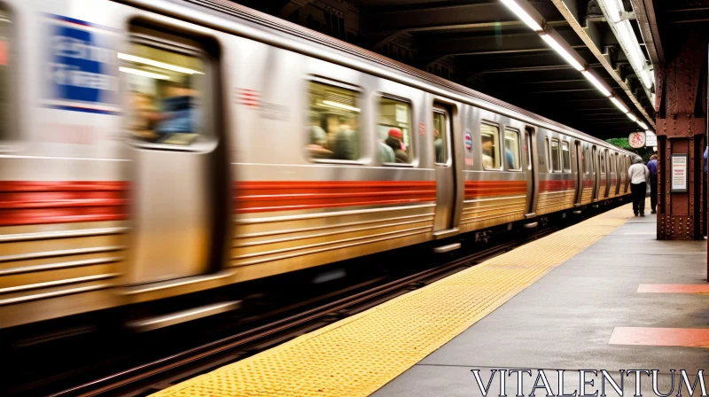 Fast-Moving Subway Train at Station AI Image