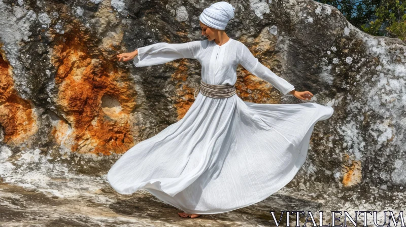 Graceful Dance of a Young Woman in a White Dress AI Image