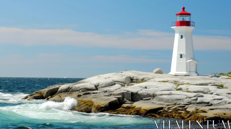 Lighthouse on Rocky Coast - Serene Nature Photography AI Image