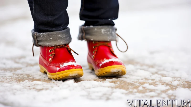 AI ART Person in Red Boots Standing in Snow