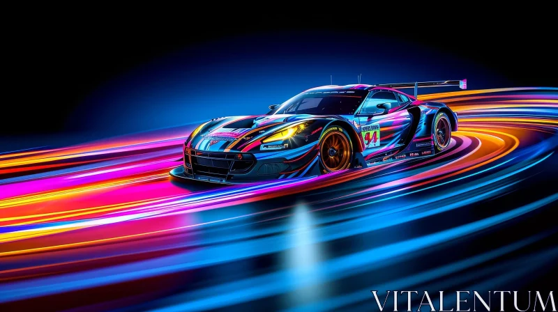 Speeding Blue and Black Race Car Digital Painting AI Image