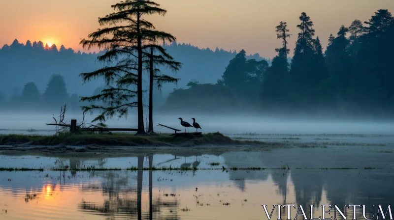 Tranquil Sunrise Lake Landscape AI Image