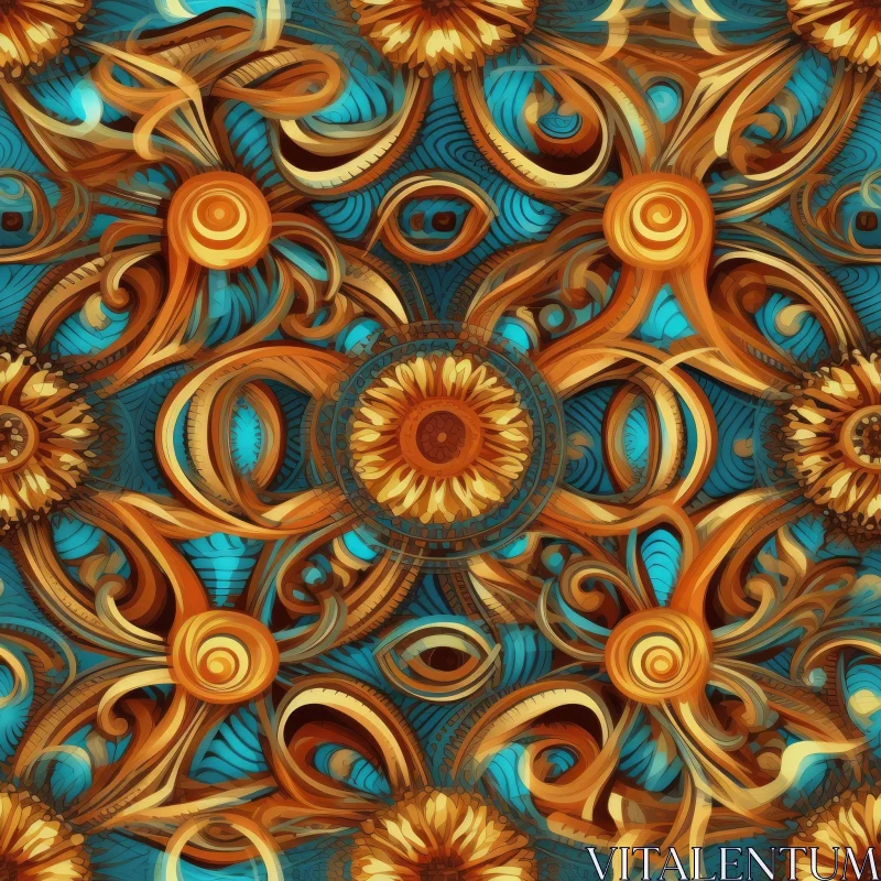 Blue and Orange Floral Pattern AI Image