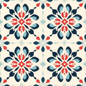 Blue and Red Quatrefoil Tiles Seamless Pattern