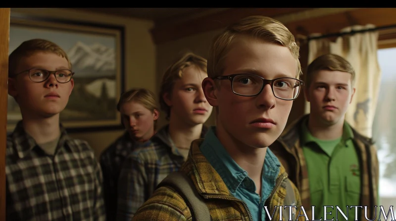 Captivating Portrayal of Teenage Boys in a Room AI Image