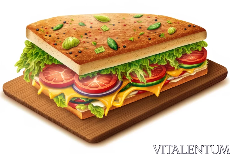 Delicious Sandwich on a Wooden Board - Detailed Illustration AI Image