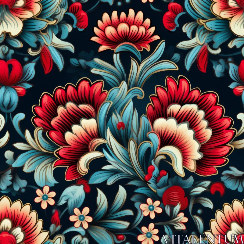 Detailed Floral Pattern on Dark Blue Background AI Image