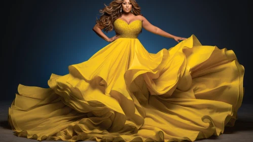 Elegant African-American Model in Yellow Evening Gown
