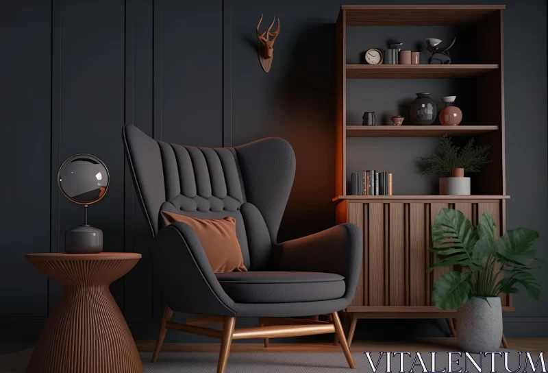 Modern Living Room with Chair, Lamp, Brown Table, and Book | Cinema4d Rendered AI Image