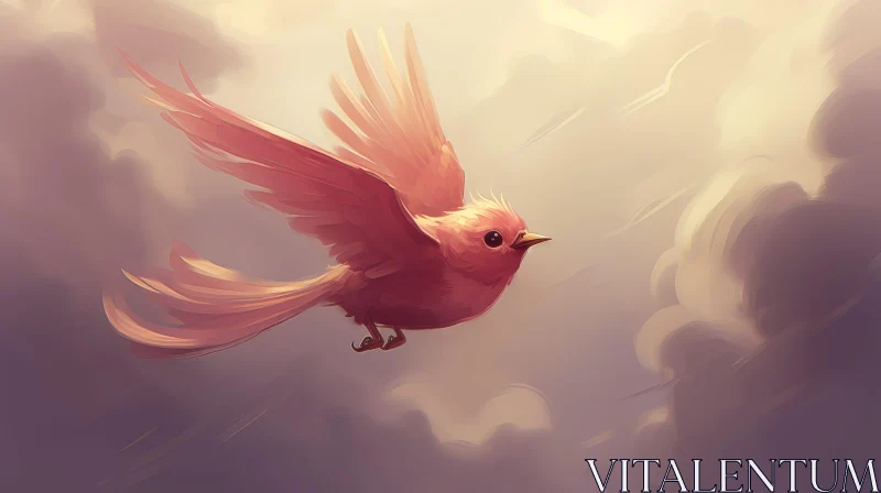 AI ART Pink Bird Flying in Cloudy Sky - Painting