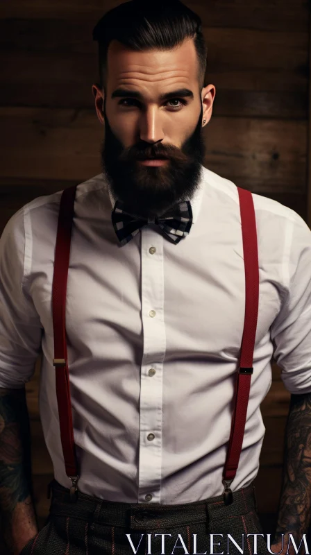 AI ART Stylish Bearded Man in White Shirt and Bow Tie Portrait