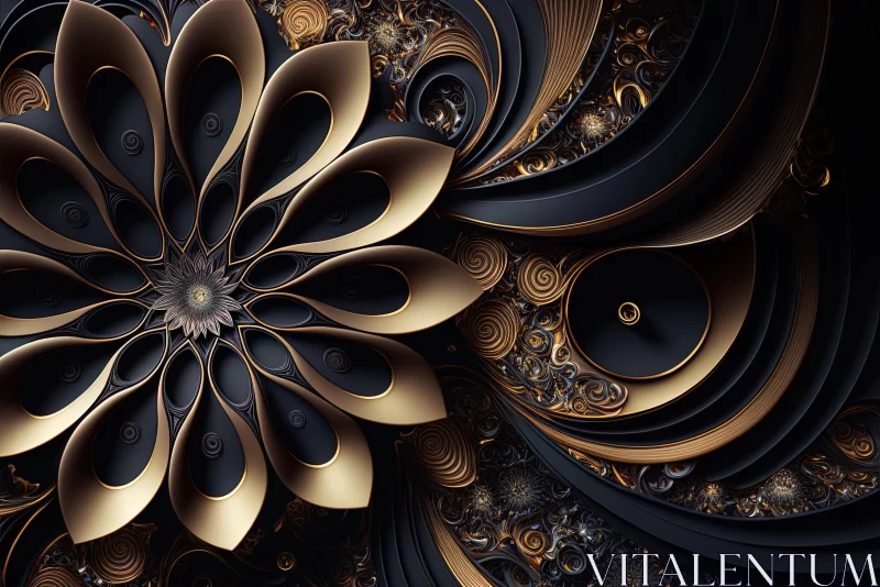 AI ART Captivating Gold and Black 3D Flower Pattern | Fantasy Art