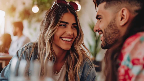 Charming Encounter: Young Couple in Cafe