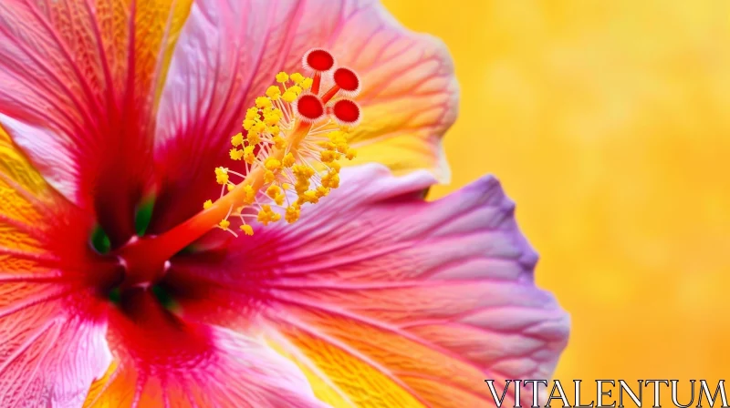 Close-Up Pink Hibiscus Flower with Yellow Center AI Image