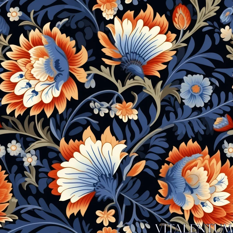 AI ART Dark Blue Floral Pattern | Traditional Design