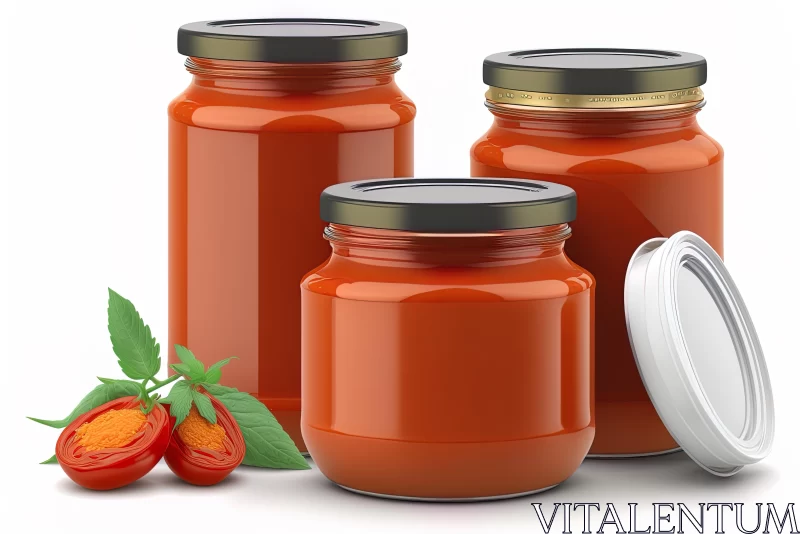 AI ART Delicious and Authentic Tomato Sauce Jars on White Background