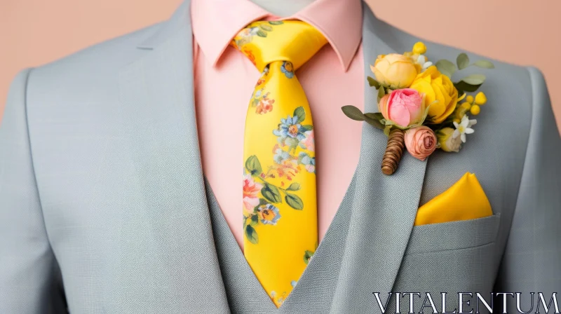 Elegant Man's Suit with Yellow Floral Tie AI Image