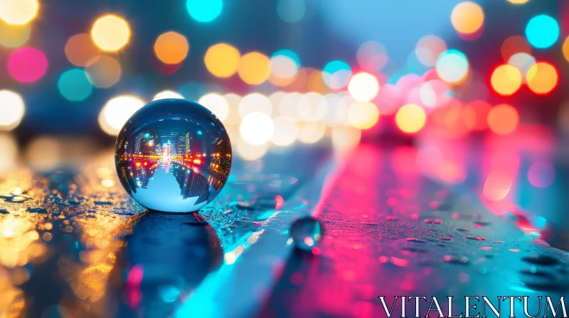 Glass Ball Night City Reflection AI Image