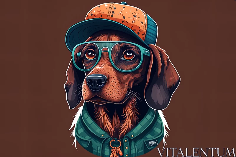Hyper-Detailed Illustration of a Handsome Dog Wearing Glasses and a Cap AI Image