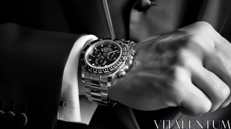 AI ART Luxurious Stainless Steel Watch | Black Suit | Rolex Daytona