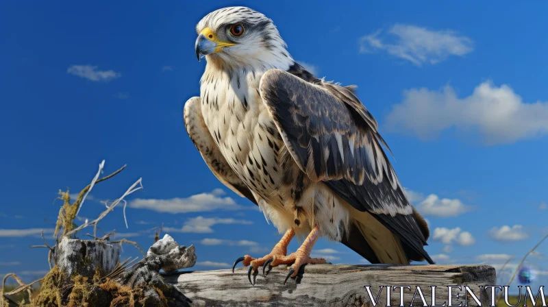 AI ART Majestic Hawk Perched on Branch Against Blue Sky