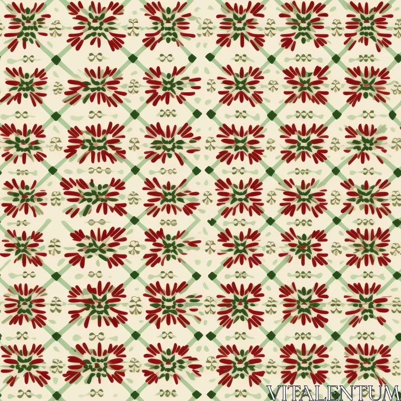 AI ART Red and Green Floral Seamless Pattern