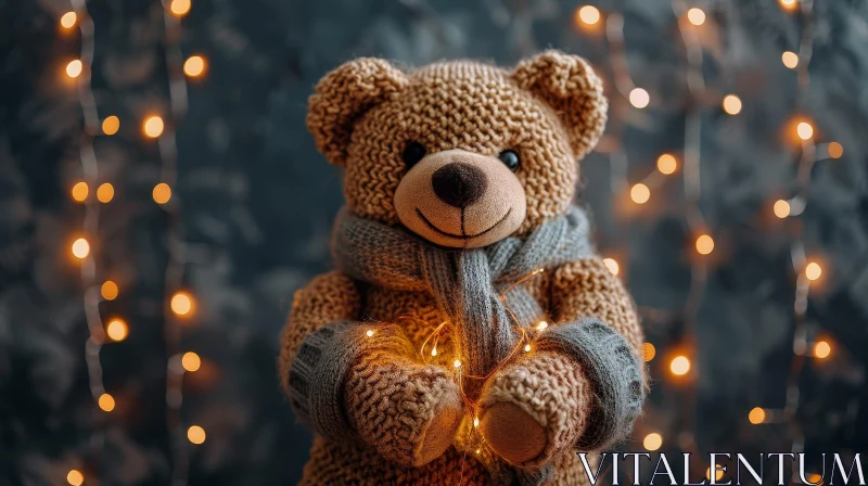 AI ART Adorable Teddy Bear with Knitted Scarf and Mittens