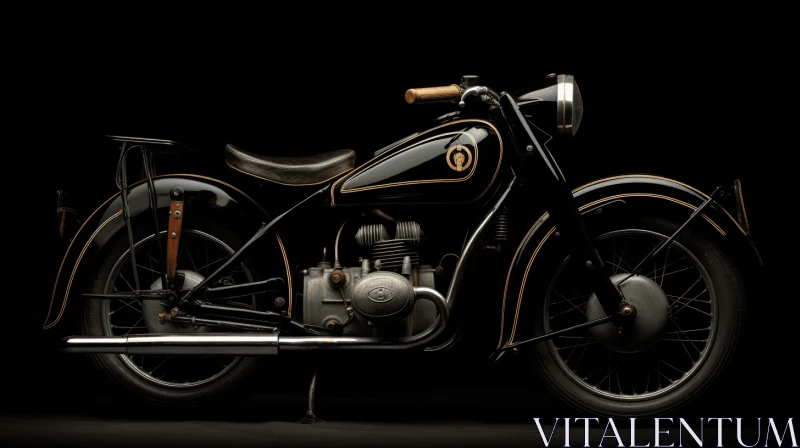 Antique Black and Gold Motorcycle on Dark Background AI Image