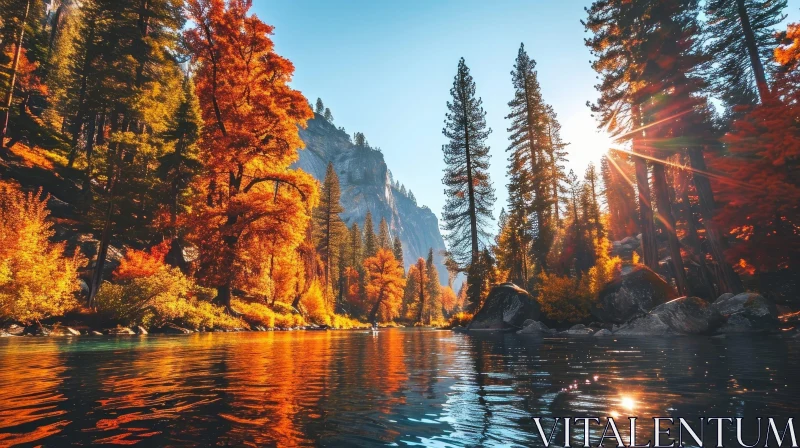 Autumn Forest River Landscape: Serene Nature Scene AI Image