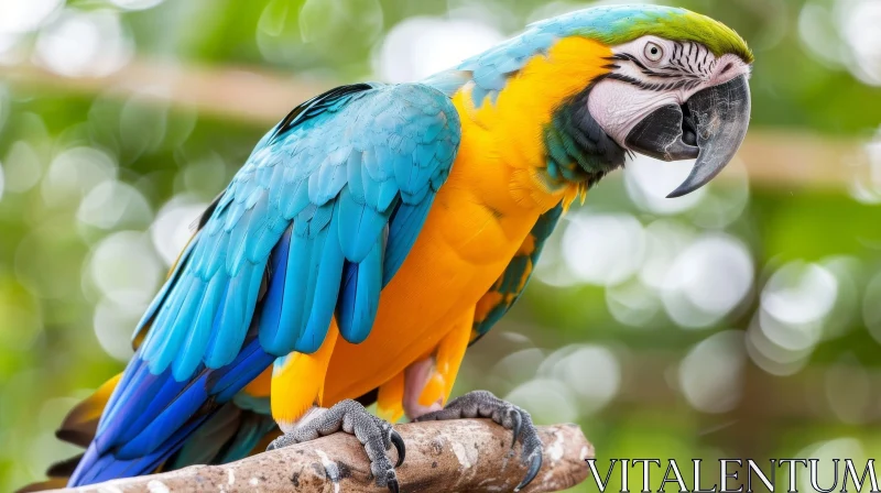 AI ART Blue-and-Yellow Macaw Perched on Branch - Wildlife Photography