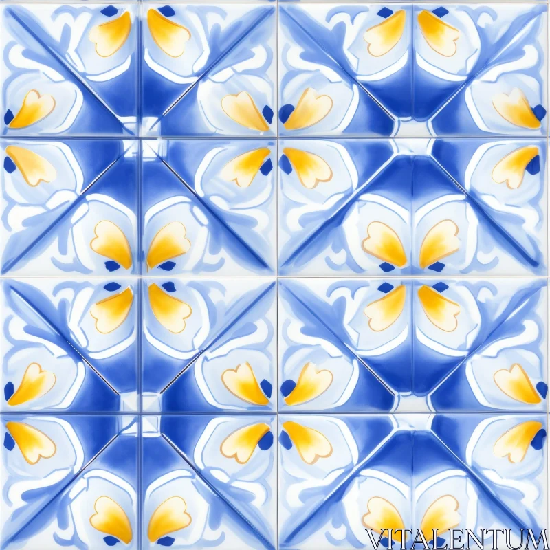 Blue Floral Tiles Pattern - Harmonious Design AI Image