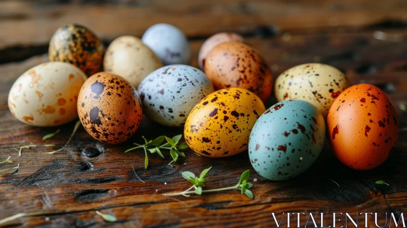 Captivating Still Life: Quail Eggs on a Wooden Table AI Image