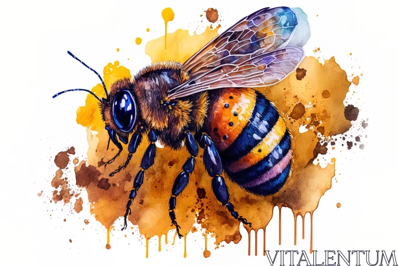 Colorful Bee Painting - Watercolor and Oil on White Background AI Image