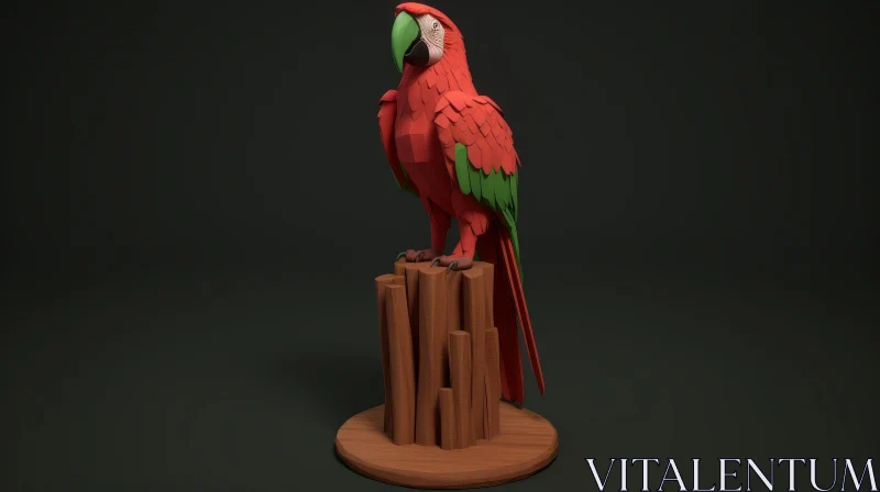 Colorful Parrot 3D Rendering on Wooden Perch AI Image