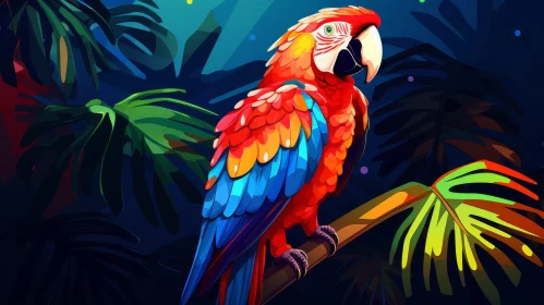 Colorful Parrot Digital Painting in Jungle