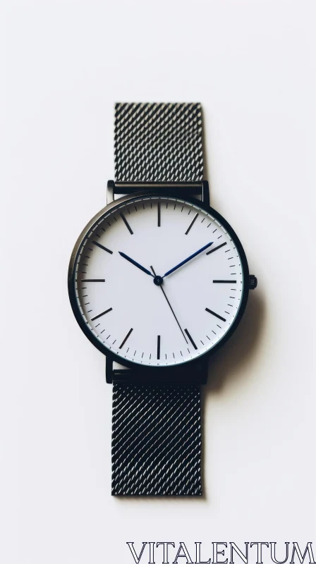 Elegant Black Metal Wristwatch on White Background AI Image