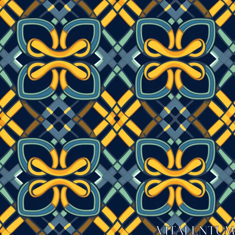Geometric Quatrefoil Seamless Pattern in Blue, Green, Yellow AI Image