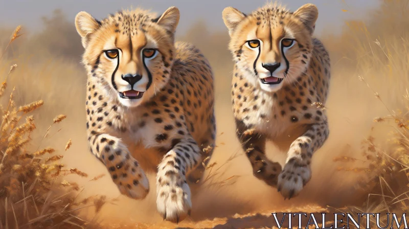 Graceful Cheetahs Running in Grassland AI Image