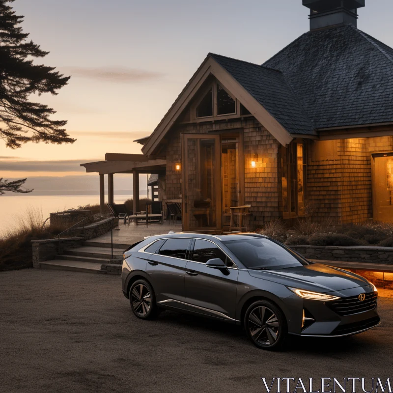 Hyundai Xenon Concept Parked in Front of House at Dusk | Lively Coastal Landscapes AI Image