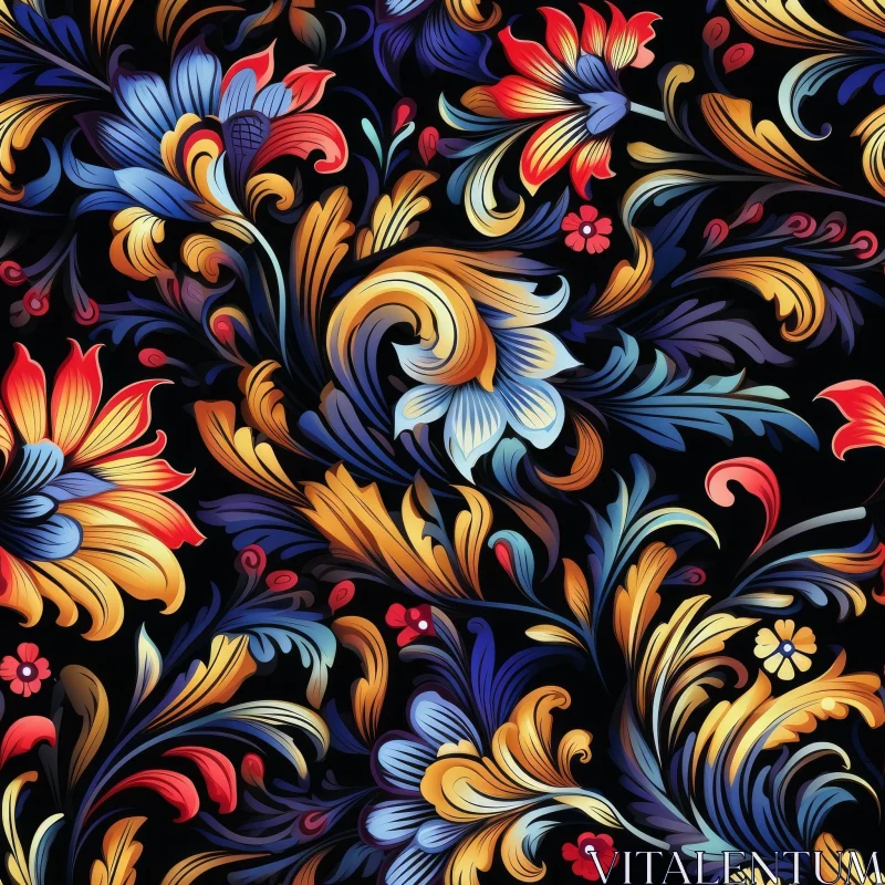 Intricate Floral Pattern on Black Background AI Image