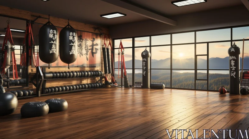 AI ART Mountain View Gym with Exercise Equipment