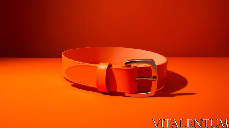 Orange Leather Belt with Silver Buckle - 3D Rendering AI Image