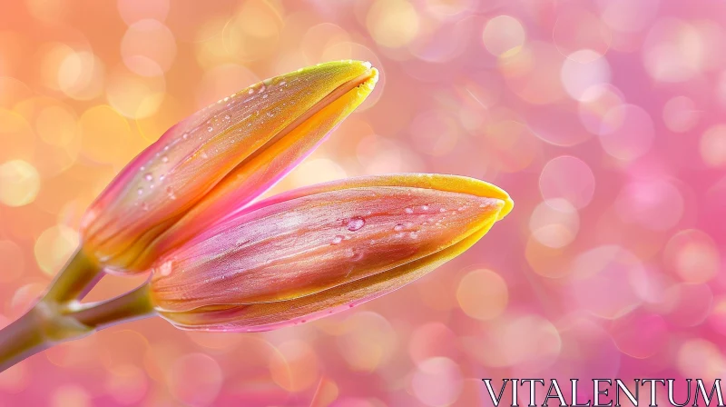 AI ART Pink Lily Bud Close-up with Water Droplets