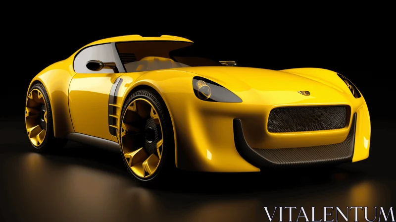 Sleek and Powerful Yellow Sports Car on Black Surface | Maya Rendered AI Image