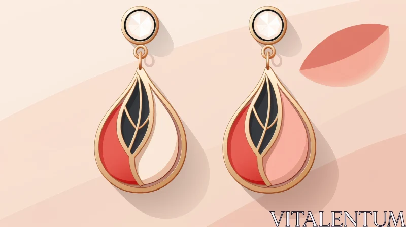 AI ART Stylish Gold Leaf Earrings with Diamond Accent